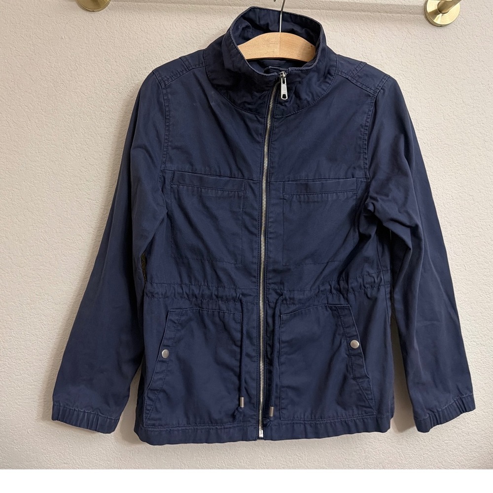 Old Navy Womens Navy Blue Cotton Utility Field Jacket Small Full Zip Drawstring